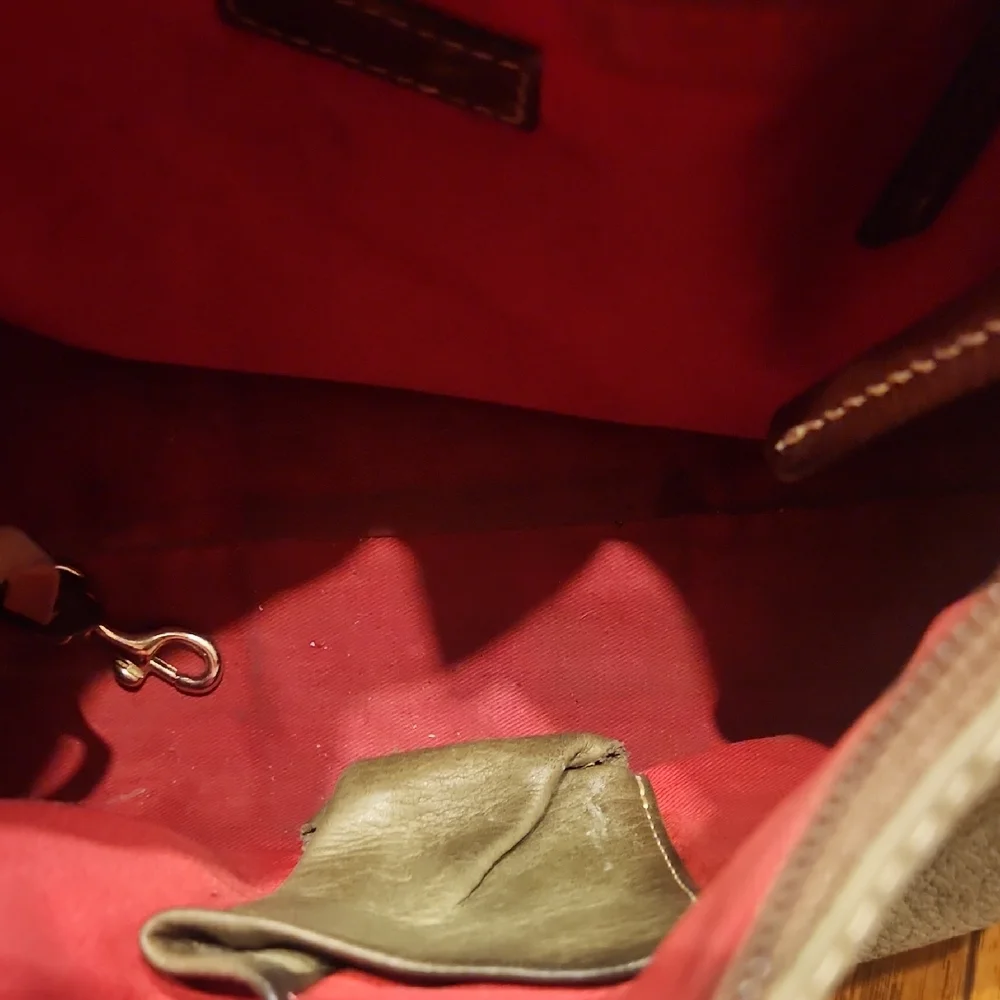 Dooney & Bourke Olive Green Leather Shoulder Bag with Brown Accents